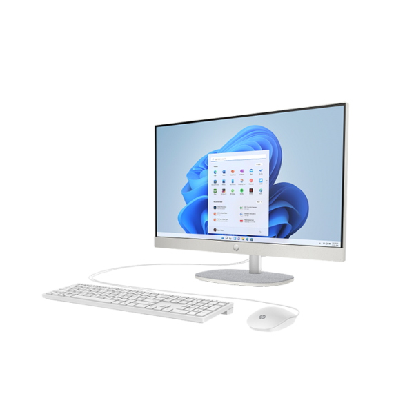 HP 24 CR0342NH All in One Desktop (BY1X5EA#BH5) monitor, keyboard and mouse side view.