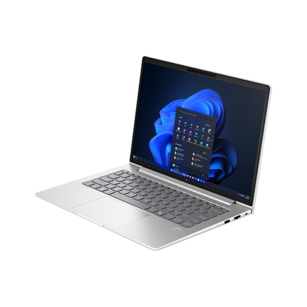 HP EliteBook 640 G11 Laptop (A23E8EA#BH5) screen and keyboard side angle view.