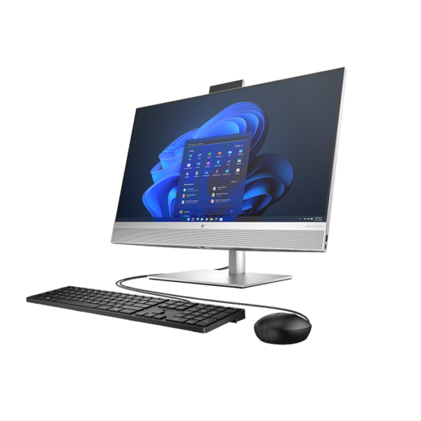 HP EliteOne 870 G9 Desktop (A55PRET#BH5) with display, keyboard and mouse front side angle view