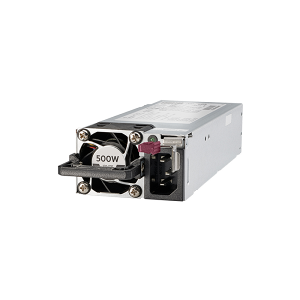 HPE 500W Flex Slot Platinum Hot Plug Low Halogen Power Supply Kit (865408 B21) Front View with Cooling Fan.